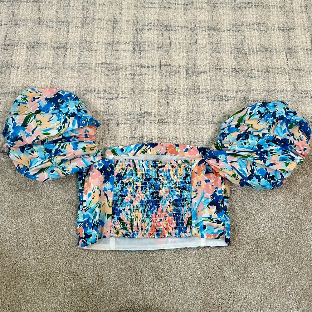 Abercrombie & Fitch Floral Puff-Sleeve Crop Top - Picture 3 of 5